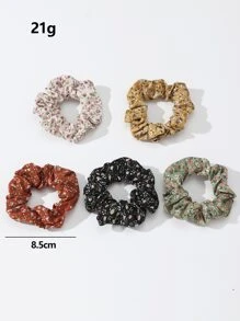 5个花卉图案发圈，简约优雅的日常休闲发饰，发绳，马尾辫发圈，发饰，橡皮筋，美发家居饰品，发圈 - 彩色 - 查看 3