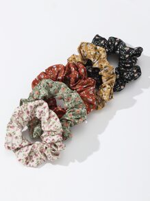 5个花卉图案发圈，简约优雅的日常休闲发饰，发绳，马尾辫发圈，发饰，橡皮筋，美发家居饰品，发圈 - 彩色 - 查看 4