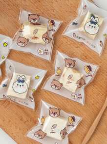 100 pièces Sachet de bonbons en plastique auto-adhésif, sac décoratif jetable avec graphique de dessin animé mignon pour les amoureux de la pâtisserie, sacs cadeaux pour fête de mariage