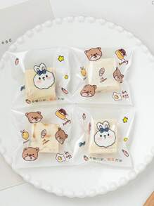 100 pièces Sachet de bonbons en plastique auto-adhésif, sac décoratif jetable avec graphique de dessin animé mignon pour les amoureux de la pâtisserie, sacs cadeaux pour fête de mariage