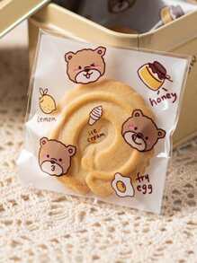 100 pièces Sachet de bonbons en plastique auto-adhésif, sac décoratif jetable avec graphique de dessin animé mignon pour les amoureux de la pâtisserie, sacs cadeaux pour fête de mariage