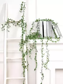 3 件装人造尖叶藤蔓，户外墙壁装饰绿植，家庭室内悬挂装饰，空调管道盖 - 綠色 - 查看 2