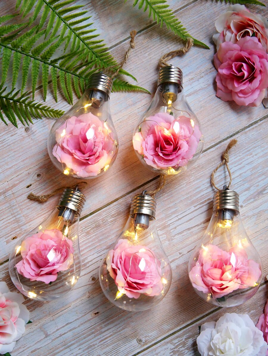 1pc Artificial Flower Detail Decoration Bulb Light, Hanging Bulb Decorative Light With Faux Flower Insert, For Home Decor - Yellow - View 1