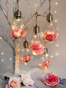 1pc Artificial Flower Detail Decoration Bulb Light, Hanging Bulb Decorative Light With Faux Flower Insert, For Home Decor - Yellow - View 2