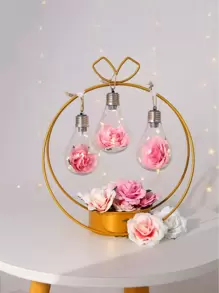 1pc Artificial Flower Detail Decoration Bulb Light, Hanging Bulb Decorative Light With Faux Flower Insert, For Home Decor - Yellow - View 4
