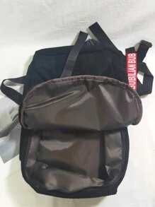 Slogan Ribbon Corduroy Backpack - Black - View 3