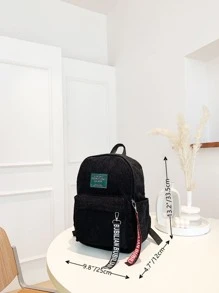 Slogan Ribbon Corduroy Backpack - Black - View 5