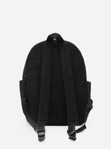 Slogan Ribbon Corduroy Backpack - Black - View 6