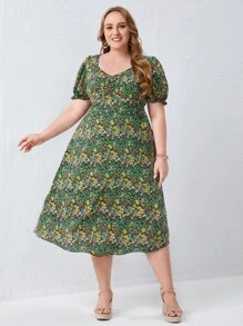 EMERY ROSE Vestido floral de manga farol fruncido - Multicolor - Ver 6