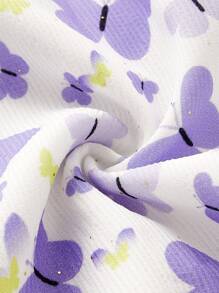 SHEIN ICON 蝴蝶圖案蕾絲邊下擺開叉肩上打結吊帶連衣裙 - 彩色 - 查看 4