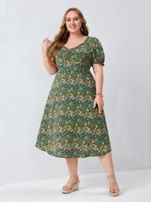 EMERY ROSE Vestido floral de manga farol fruncido - Multicolor - Ver 4