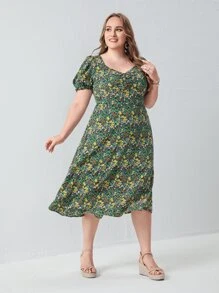 EMERY ROSE Vestido floral de manga farol fruncido - Multicolor - Ver 5