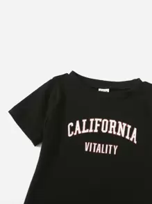 SHEIN Summer Casual Short Sleeve Young Girl Letter Printed Dress