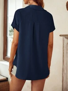 SHEIN LUNE 補丁貼口袋蝙蝠袖襯衫 - 藏蓝色 - 查看 2