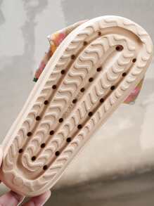 Ditsy Floral Print Bow Decor Slides - Khaki - View 7