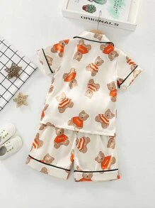 Toddler Boys Cartoon Graphic Contrast Binding Satin PJ Set - Multicolor - View 2