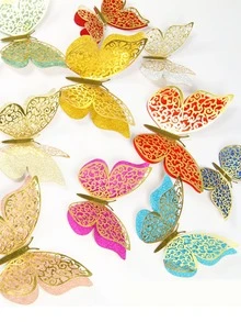 12pcs Hollow Out Design Butterfly Sticker - Multicolor - View 2