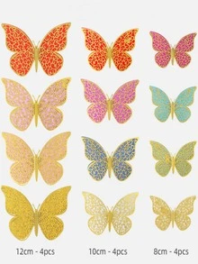 12pcs Hollow Out Design Butterfly Sticker - Multicolor - View 3