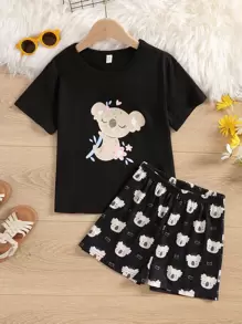 带有考拉熊图案的 Tween Girl 短袖和短裤家居服套装