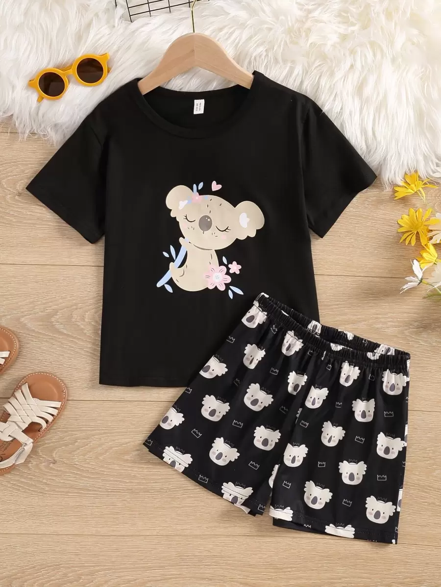 带有考拉熊图案的 Tween Girl 短袖和短裤家居服套装