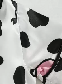 Young Girl Cow Print Contrast Binding Satin PJ Set