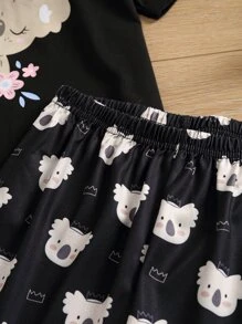带有考拉熊图案的 Tween Girl 短袖和短裤家居服套装