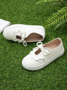 Girls Bow Decor Scallop Trim Flats - White - View 4