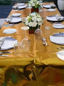 1入組素色一次性桌布現代金色一次性桌布適合派對假日 - 金色 - 查看 1