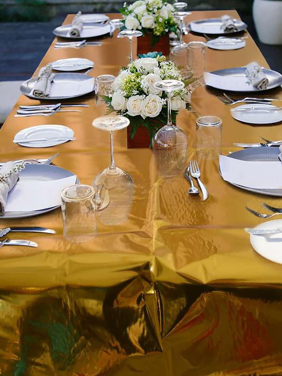 1入組素色一次性桌布現代金色一次性桌布適合派對假日 - 金色 - 查看 1