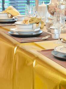 1入組素色一次性桌布現代金色一次性桌布適合派對假日 - 金色 - 查看 4