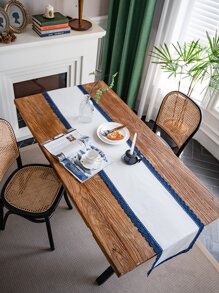 Camino de mesa ribete con encaje - Azul y blanco - Ver 1