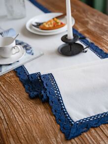 Camino de mesa ribete con encaje - Azul y blanco - Ver 2