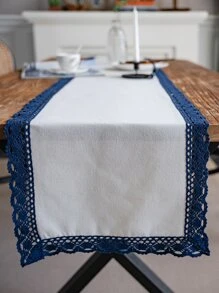Camino de mesa ribete con encaje - Azul y blanco - Ver 4
