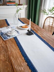 Camino de mesa ribete con encaje - Azul y blanco - Ver 7