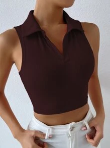 Solid Ribbed Knit Tank Top - Rust Brown - View 4