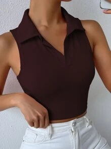 Solid Ribbed Knit Tank Top - Rust Brown - View 5