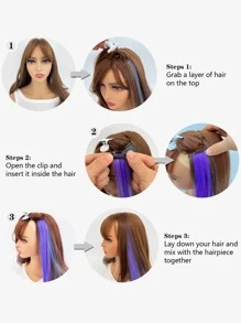 1 pieza Extensión del pelo con clip largo recto sintético - Gris Claro - Ver 3