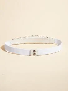1 pieza Cinturón elástico para mujer con decoración de strass hecha a mano - Blanco - Ver 2