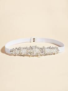 1 pieza Cinturón elástico para mujer con decoración de strass hecha a mano - Blanco - Ver 3
