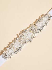 1 pieza Cinturón elástico para mujer con decoración de strass hecha a mano - Blanco - Ver 4