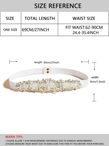 1 pieza Cinturón elástico para mujer con decoración de strass hecha a mano - Blanco - Ver 5