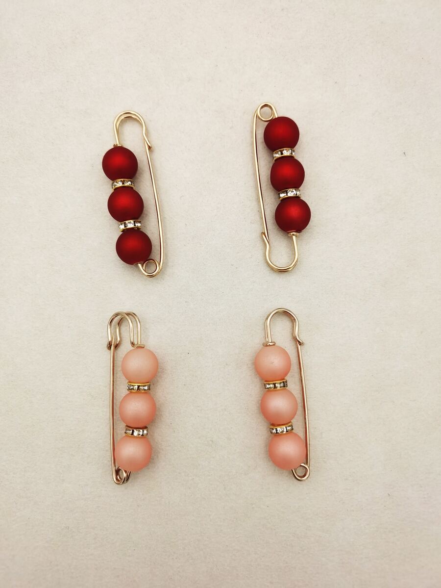 4pcs Bead Decor Safety Pin