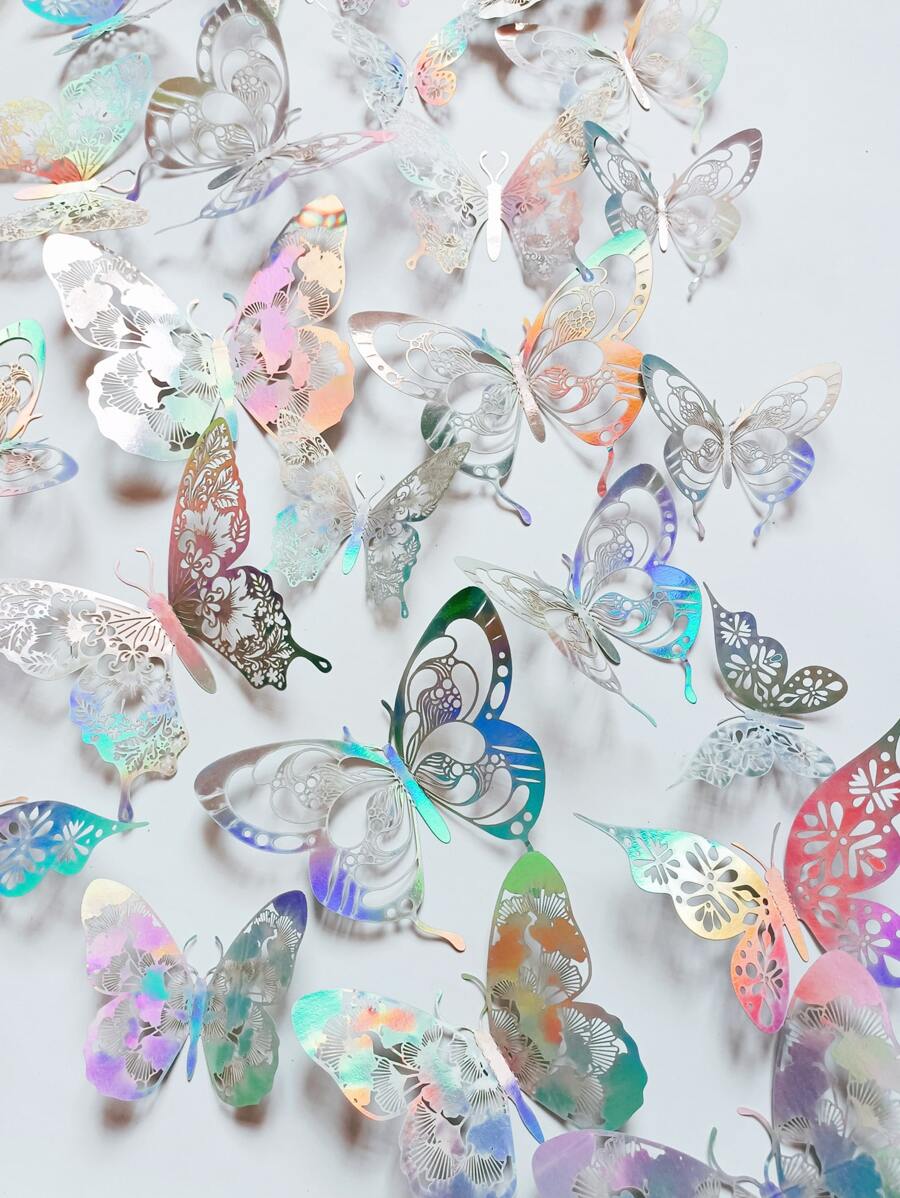 48 piezas Pegatina de mariposa hueco - Multicolor - Ver 1