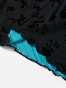 SHEIN ICON 印花前蝴蝶結木耳邊短款網紗T恤 - 薄荷藍 - 查看 5