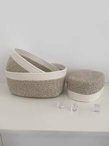 1入組雙色編織設計收納籃 - 彩色 - 查看 2