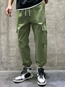 Manfinity Hypemode Men Drawstring Waist Cargo Trousers - Army Green - View 1