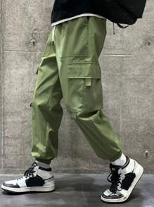 Manfinity Hypemode Men Drawstring Waist Cargo Trousers - Army Green - View 3