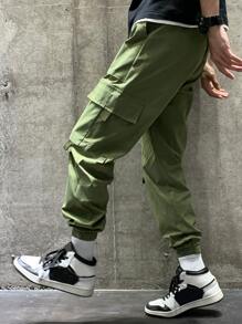 Manfinity Hypemode Men Drawstring Waist Cargo Trousers - Army Green - View 4