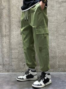 Manfinity Hypemode Men Drawstring Waist Cargo Trousers - Army Green - View 6