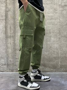 Manfinity Hypemode Men Drawstring Waist Cargo Trousers - Army Green - View 7